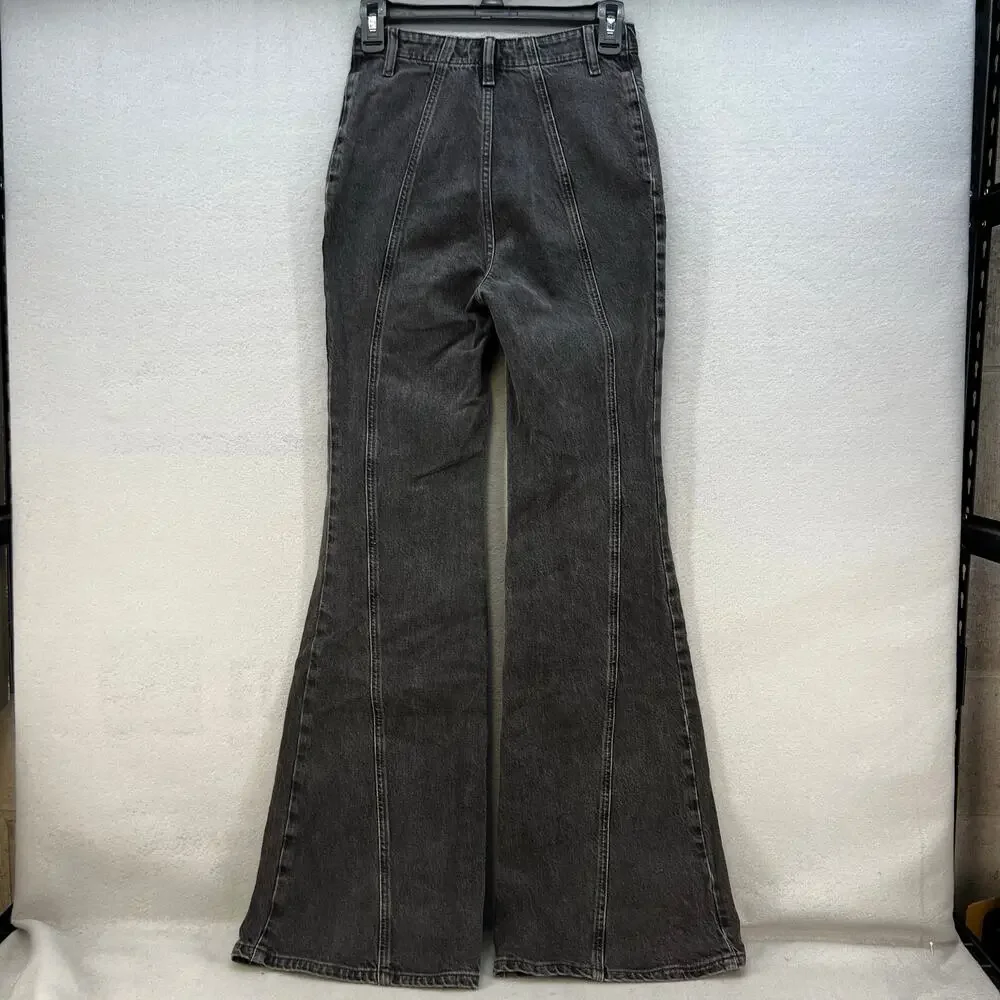 We The Free Jeans Women's 26 (2) Black Ultra Flare Wide Leg Boho Preppy Witchy - Picture 2 of 13
